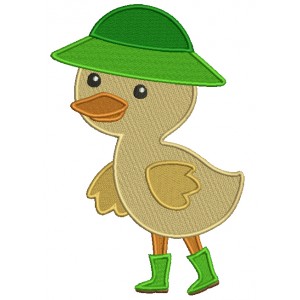 Cute Little Duck Wearing Rain Boots and a Hat Filled Machine Embroidery Design Digitized Pattern